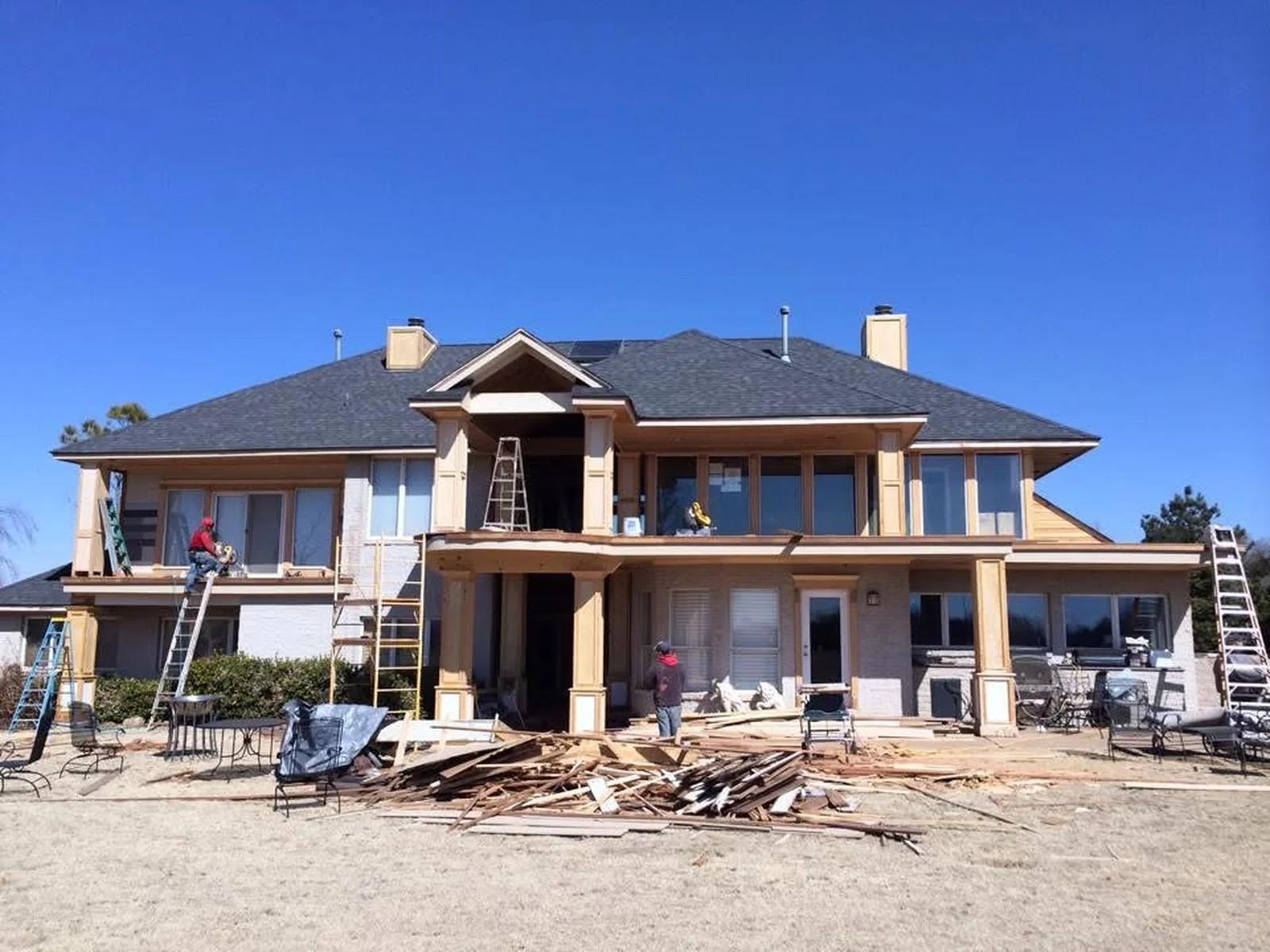 Finished second-floor deck construction in Norman by MASB Construction