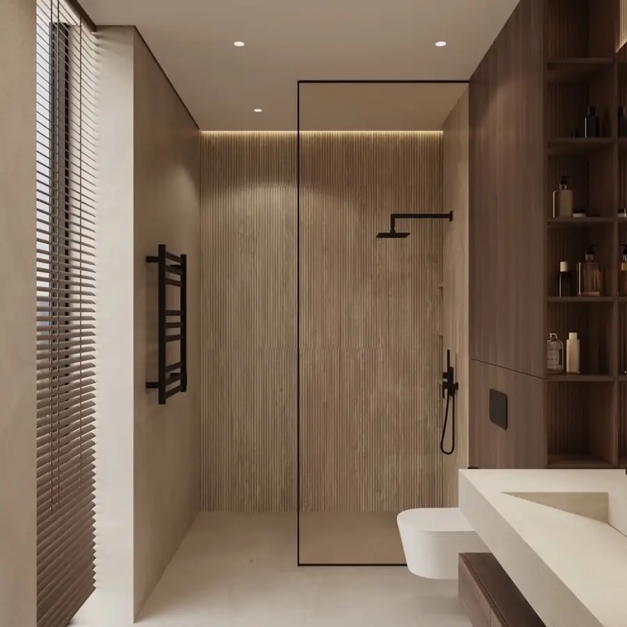 Luxury bathroom remodel with tile shower and custom vanity in Oklahoma City by MASB Construction