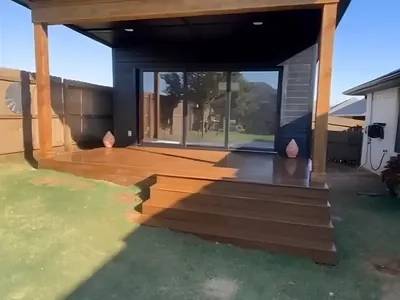Finished backyard office studio project in Yukon by MASB Construction