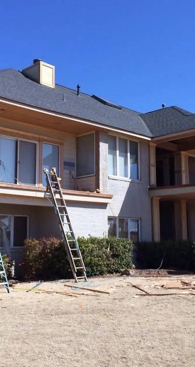 Outdoor deck structure progress in Norman by MASB Construction